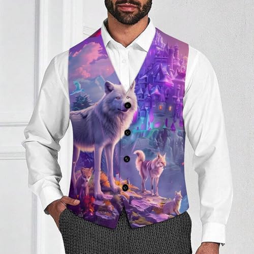 Before Castle Wolf Fox Novelty Men's Suit Vest Funny Formal Dress Vests Business Waistcoat2
