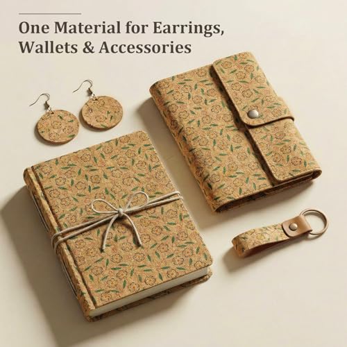 Image of SorenCut Cork Fabric Roll 12 x 52 Inch - Blue Flower Print Cork Leather Fabric for Earrings, Bow Making, Bags, Wallets & DIY Sewing Projects - Vegan Leather Alternative Craft Sheet