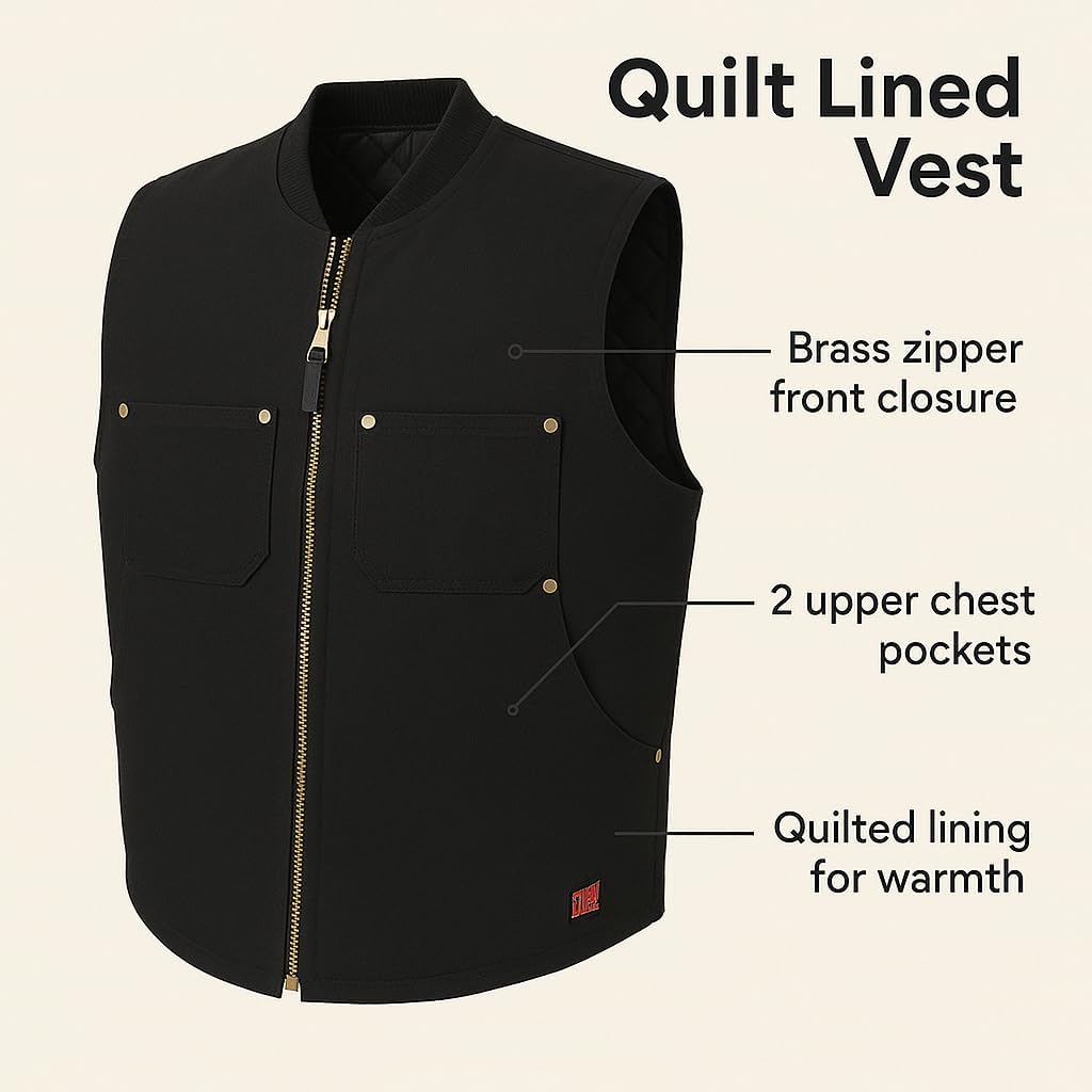 Tough Duck Lined Vest - Heavy-Duty Workwear for Cold Conditions | Insulated, Durable, & Weather-Resistant | Cotton 12 oz, Black, 4X-Large