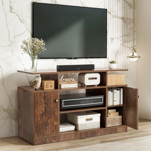Image of ABOUT SPACE TV Unit - Engineered Wooden TV Stand with Adjustable Shelf Storage Cabinet with Door for Console, Home Theatre, Books for Living Room - DIY Entertainment Unit for 32-50 Inch - Brown