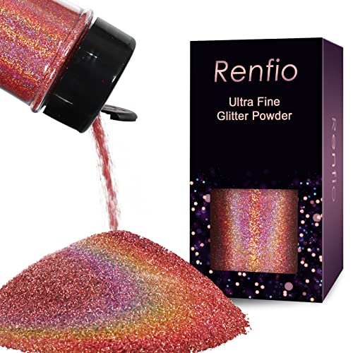 Renfio Holographic Ultra Fine Pink Glitter Powder Metallic Resin Glitter