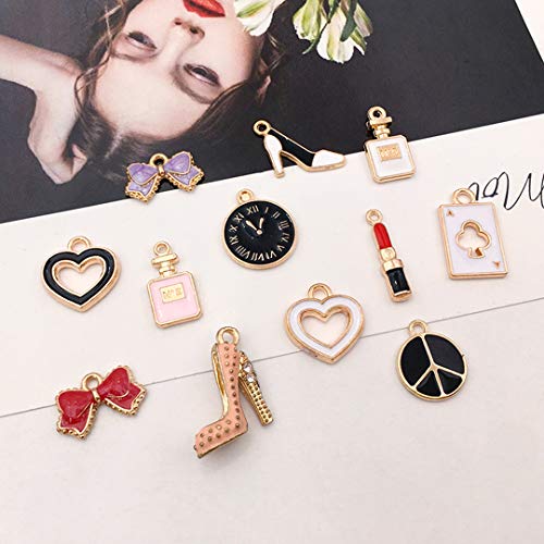 55pcs Gold Plated Enamel Charms Enamel Women Makeup Charms Lipstick Perfume Charm Pendants Bulk for Jewelry Making Necklace Bracelet Earring DIY Crafts - Thumbnail 4