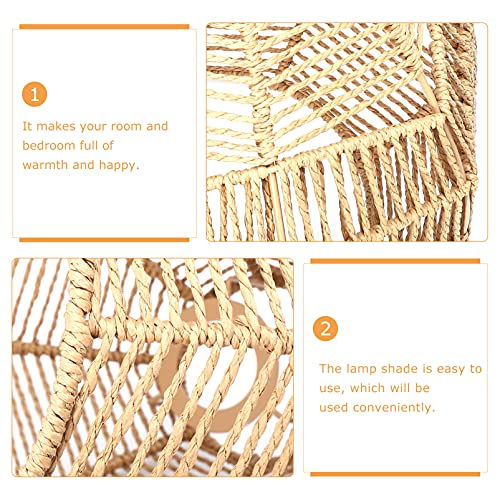 Happyyami 1Pc Woven Rattan Pendant Lamp Chandelier Cover Hemp Rope Lampshade Wicker Pendant Light Shade For Livingroom (ROUND) - Image 5