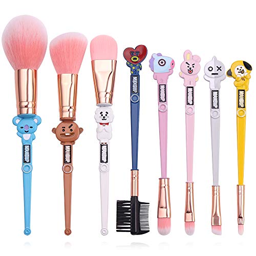 Cute Cartoon Makeup Brushes Set - 8pcs Fairy Makeup Brushes with Soft Pink Fiber and Metallic Handle for Eyebrow, Eyeshadow, Foundation, Blending and Lips, Great Gift for Sister Girlfriend (Style B)