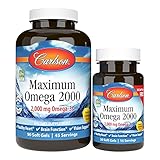 Carlson - Maximum Omega 2000, 2000 mg Omega-3 Fatty Acids Including EPA and DHA, Wild-Caught, Norwegian Fish Oil Supplement, Sustainably Sourced Fish Oil Capsules, Lemon, 90+30 Softgels