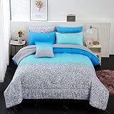 inron Aqua Glitter Comforter Sets for Girls Women,Full Size 5-Pieces Bed in a Bag Ultra Soft Microfi