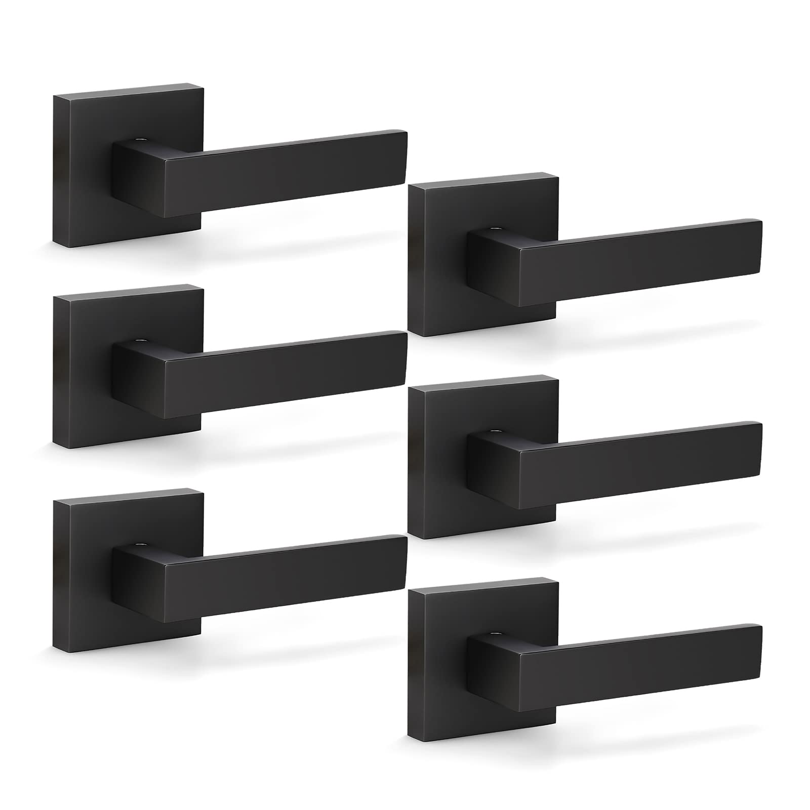 KNOBWELL 6 Pack Modern Door Handles Matte Black Dummy Lever Door Handle Reversible for Left and Right, Square Door Knob Handle(Only One Side Use)