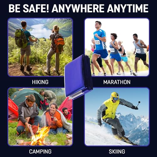 Image of 4 Pack Emergency Mylar Thermal Blankets Blue Foil Space Blanket for Outdoor Hiking Camping Car First Aid Travel Gear Equipment Survival Kit Supplies, B04-B, Full