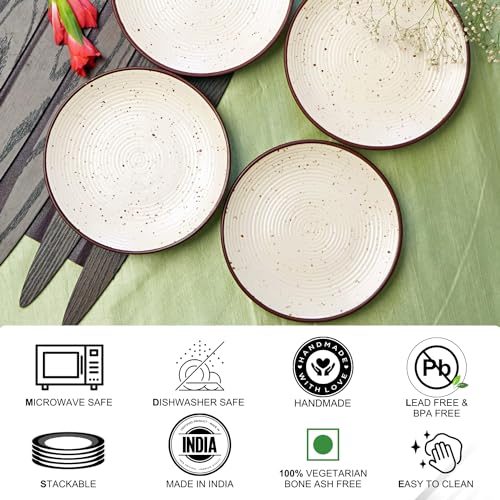 Image of Freakway Cream Ribbed Stoneware Dinner Plates 10.6 Inch Set of 4 Pcs Ceramic Plates for Dinner | Microwave & Dishwasher Safe | Off White