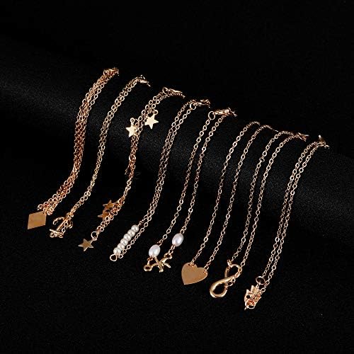 Softones 16Pcs Ankle Bracelets for Women Gold Silver Two Style Chain Beach Anklet Bracelet Jewelry Anklet Set,Adjustable Size — view 6