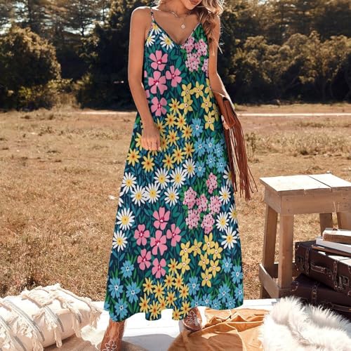Robe maxi à fleurs colorées sans manches coupe fluide - 2