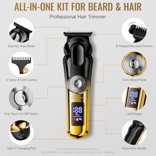 Image of Hair Trimmer for Men,Rechargeable Trimmer Men Beard | IPX6 Waterproof, Travel Lock, 90min Runtime, Type-C Charge, Zero Gapped T-Blade, for Fade Cut, Wet /Dry Use, for Travel & Home