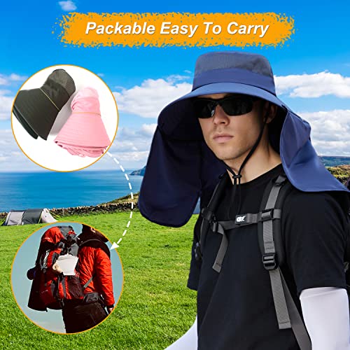 Image of Women Wide Brim Face Mask Sun Hat Detachable Neck Face Flap Ponytail UV Protection Visor Hat Garden Fishing Hiking