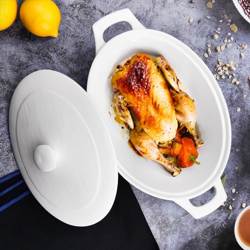 Jinsongdafa CASSEROLE DISH 004 Dish With Lids,1.9 Quart French White Ceramic Tureens, 12.1X7.3 Baking Dish, Serving Tureen Soup thumb #4