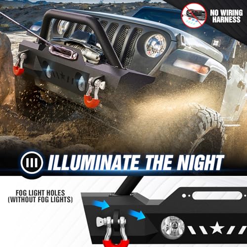 Image of for Gladiator JT & Wrangler JL JK Stubby Front Bumper Compatible with 2007-2026 Jeep Wrangler JK JKU JL JLU Unlimited & Gladiator JT with Winch Plate, Bull Bar, OE Fog Light Holes, D-rings