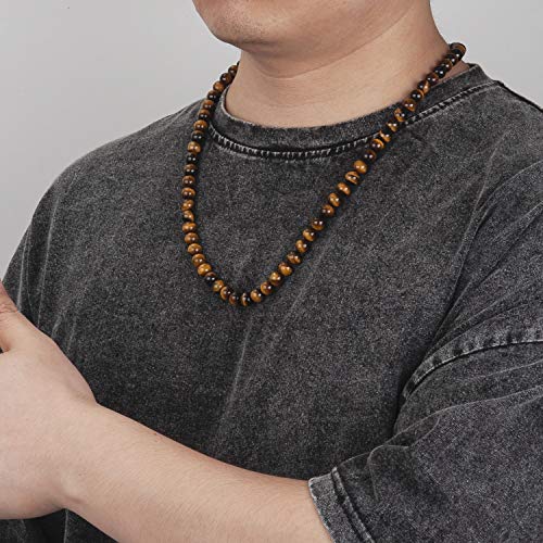 Westmiajw Mens Yellow Tiger Eye Beads Beaded Necklace Chains Healing Crystals Gemstone Jewelry 60Cm #TOP4