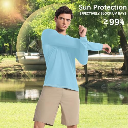 Sky Blue Men's UPF 50+ Swim Shirts Loose Type Elasticity Men's Sun Shirt Long Sleeve Summer4
