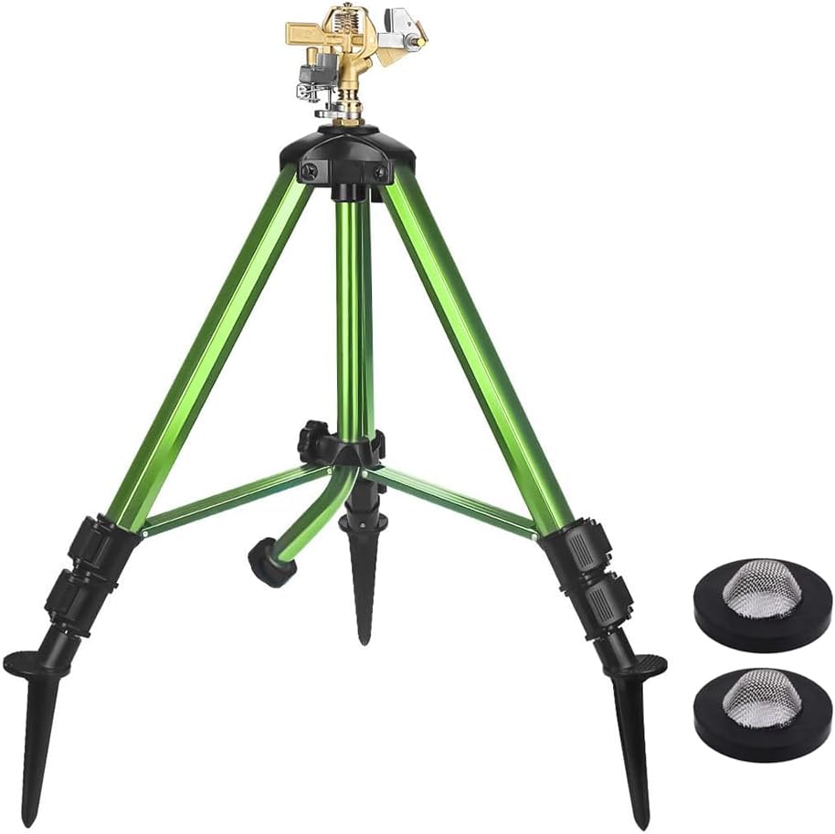 Impact Sprinkler on Tripod Base,Heavy Duty Brass Sprinklers for Yard Lawn Garden,360 Degree Large Area Coverage,3/4" NH Inlet Hose Connection Extension Legs
