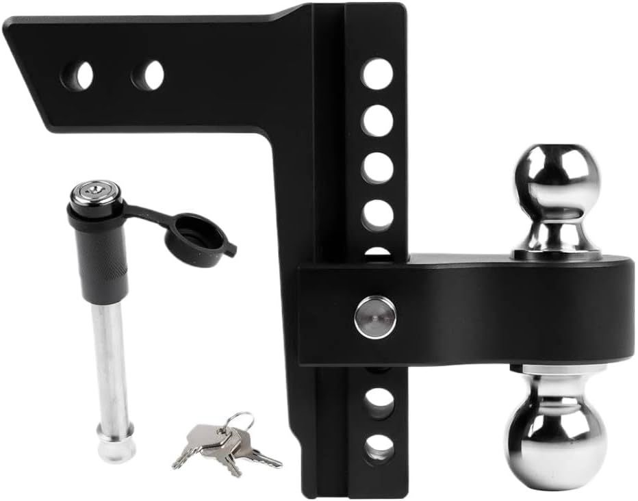 Black Adjustable Trailer Hitch Fits 2.5 Inch Receiver 8 Inch Drop Rise Heavy Duty Aluminum Drop Hitch 18500 LBS GTW Tow Hitch