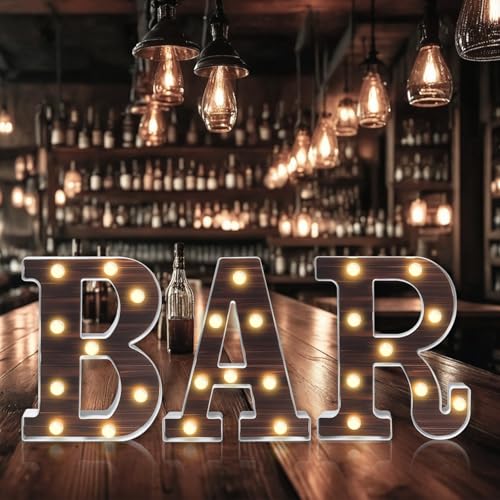 Image of BAR Light Up Letters, Vintage Illuminated Marquee Sign Lights for Home Bar Wall Table Decorations Accessories