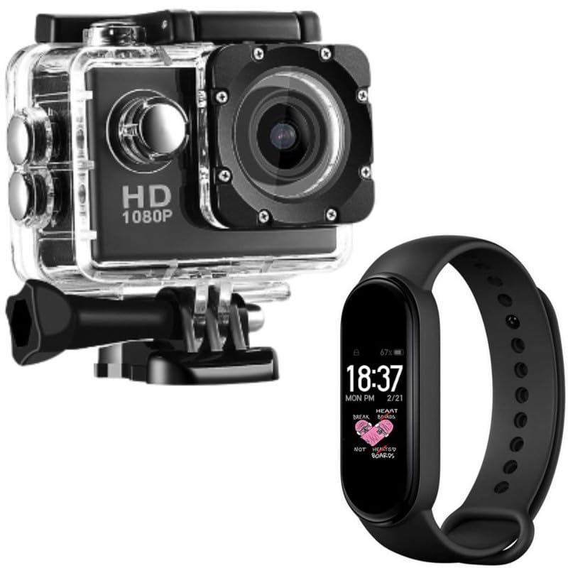 Raptas Combo C126 - M10 Smart Band Watch Bracelet Wristband Fitness Tracker & Full HD 1080P Sports Cam - Waterproof Action Camera up to 30M-image-3