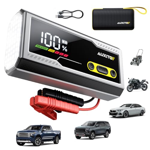 AUXITO 6000A Jump Starter, 12V Car Battery Jump Starter, Up to All Gas & 12L Diesel Engine with LED Display, Portable Jump Box with 3 Modes Flashlight and Jumper Cable, Storage Case T3-6000A