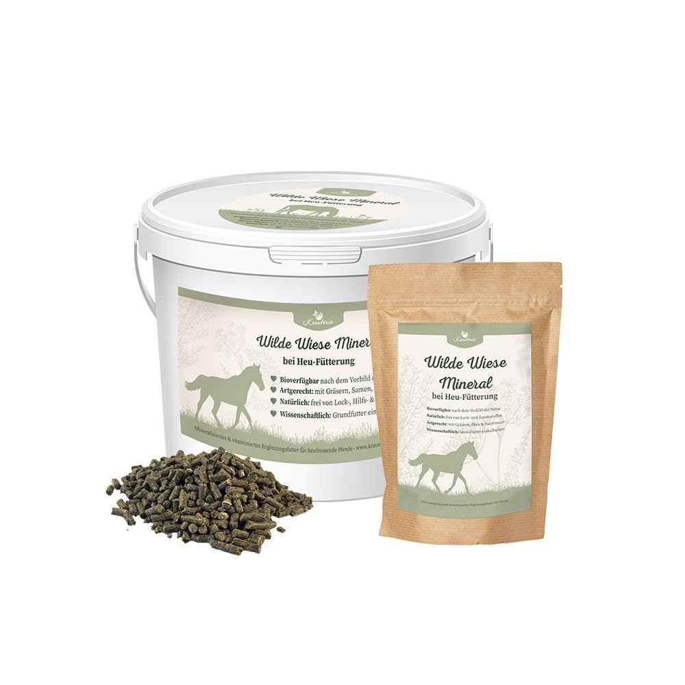 Krauterie Wilde Wiese Mineral - Heufütterung für Pferde (6500g) | mineralisiertes und vitaminisiertes Ergänzungsfutter für Pferde in Spitzenqualität - getreidefrei, zuckerfrei, melassefrei