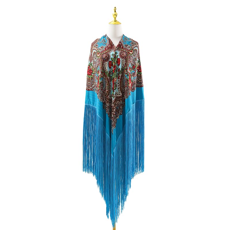 Super national print square long fringe retro style multi-functional four seasons universal oversized shawl square scarf