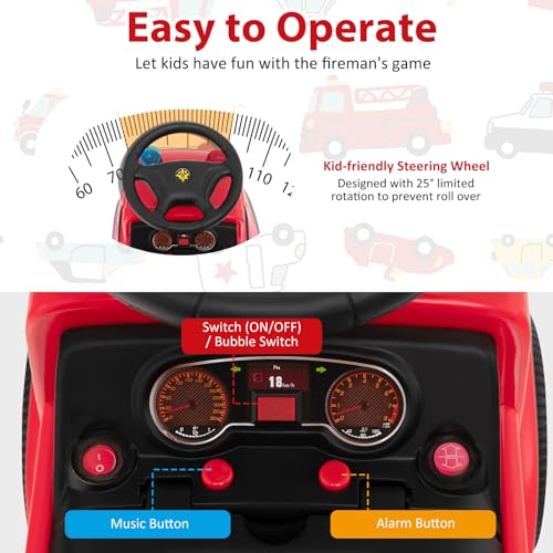 SOARS Rutschauto, Feuerwehrauto mit Seifenblasenpistole & Musik, Rutschfahrzeug mit Sirene & Warnleuchte, Kinderfahrzeug bis 20kg belastbar, für Kinder ab 1 Jahr (Stil A) – Bild 5