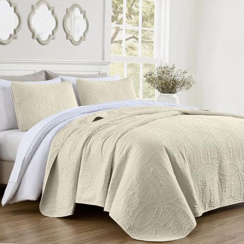 Image of Chezmoi Collection Austin 3-Piece Oversized Bedspread Coverlet Set (Queen, Ivory) (Pack of 6)