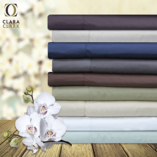 image for Clara Clark Bamboo Bed Sheet Set, Cream, Queen Size, 100% Rayon Made f