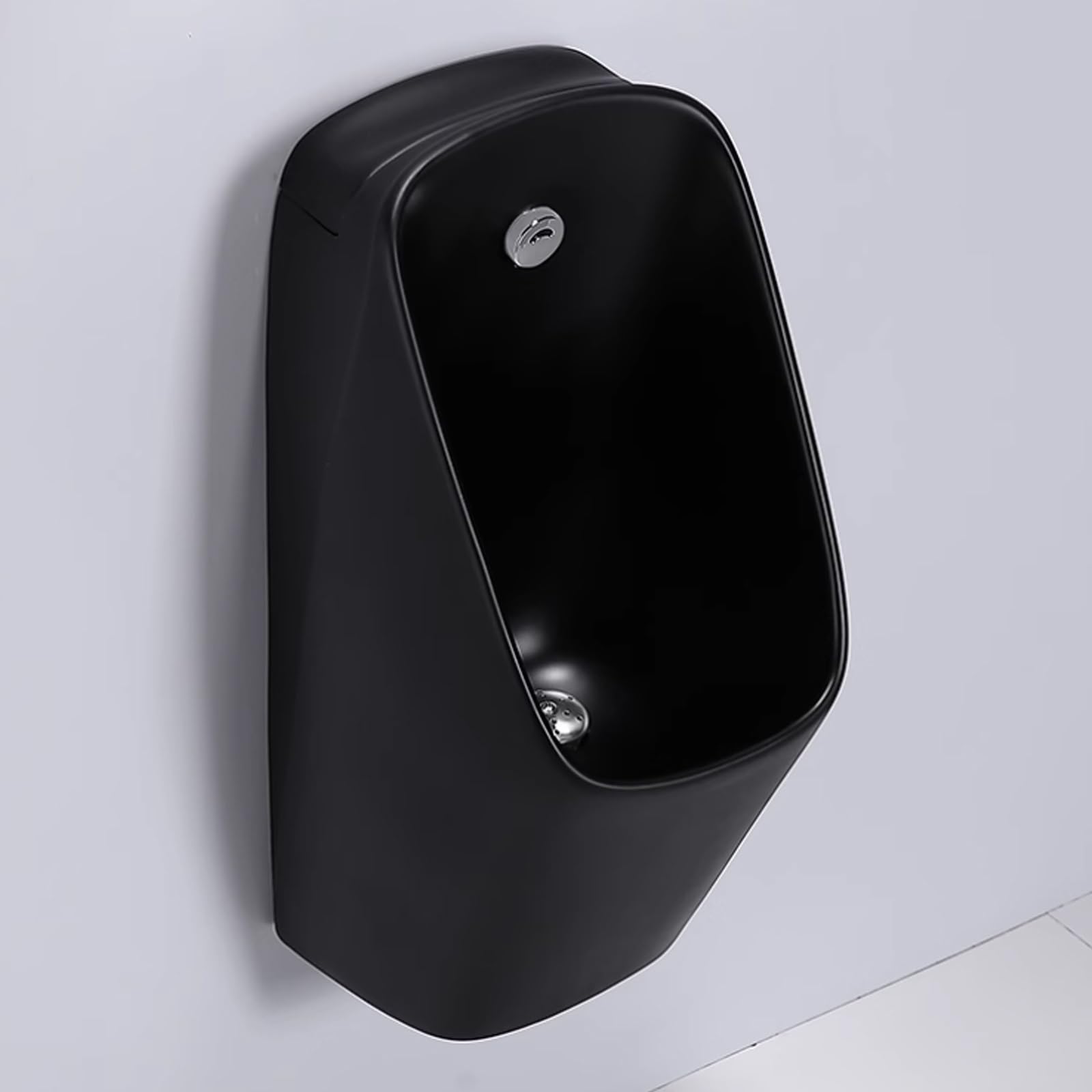 Naścienny męski pisuar ceramiczny przeciwzapachowy z indukcyjną wysoką wydajnością spłukiwanie oszczędzający miejsce konstrukcja ze stali nierdzewnej idealna do użytku domowego (czarny odpływ