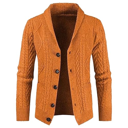 Men's Shawl Collar Cardigan Sweater Long Sleeve Slim Button Knitted Sweaters Lightweight Thermal Knit Cardigans