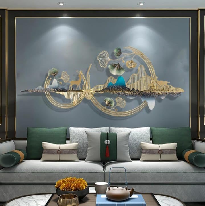 AK HANDICRAFTS Metal Wall Art Mountain with Deer for Living Room (52 * 24 Inches) Wall Decoration | Modern Wall Hanging for Bedroom & Home Decor