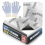NLXCXUCY 33 Pcs 80mil (2mm) 36 sqft(3.4 sqm) Car Sound Deadening Mat,Butyl Automotive Sound Deadener,Noise Insulation and Vibration Dampening Material with Silicone Bumps Gloves