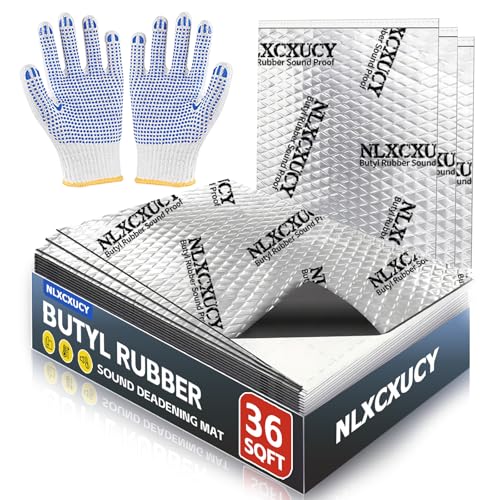 NLXCXUCY 33 Pcs 80mil (2mm) 36 sqft(3.4 sqm) Car Sound Deadening Mat,Butyl Automotive Sound Deadener,Noise Insulation and Vibration Dampening Material with Silicone Bumps Gloves