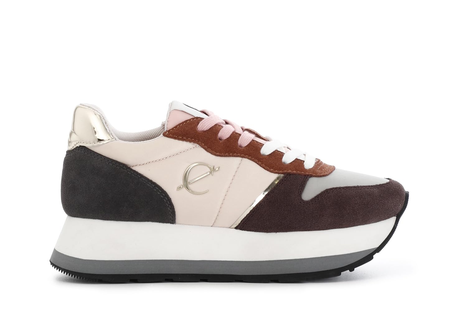 CAFèNOIR - Zapatillas Running Mujer de Ante y Tejido, Zapatos Deportivos Mujer con Logo Plateado, Suela 30mm y Plantilla Interior, Sneakers Casual Elegantes