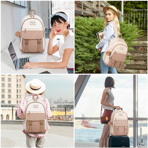WINDARS School Backpack for Teen Girls, Cute College Backpacks for Women Students Aesthetic Bookbag Large 17.3 Inch Laptop Bag Middle School Travel Back Pack (Khaki Beige) by WINDARS - Image 7