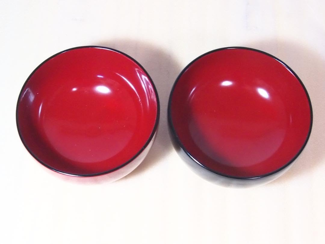 Amazon.co.jp: 会津塗 創作工芸 木製漆器 汁椀 2客ペア 朱塗黒塗 吸物