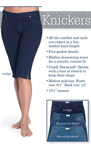 Image of PajamaJeans Ladies Bermuda Shorts for Women - Pedal Pushers for Women Knee Length Shorts - Pull on Shorts Women with Pockets, Indigo, Medium