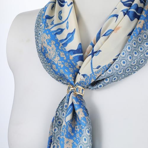 Image of Piriuuo 2 Pcs Scarf Ring for Women, Gold Sliver Scarf Clips Metal Scarf Slide Buckle Silk Scarves Pin Shawl Clips Shawl Clasp Holder Scarfs Accessories for T-Shirt Neckerchief