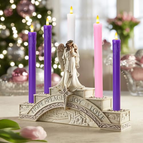 Image of Lezonic Flameless Advent Candles Battery Operated with Remote, Set of 5 Wax Christmas Taper Nativity Candles, LED Advent Wreath Candles for Church Home Christian Decor, 3 Purple & 1 Pink & 1 White