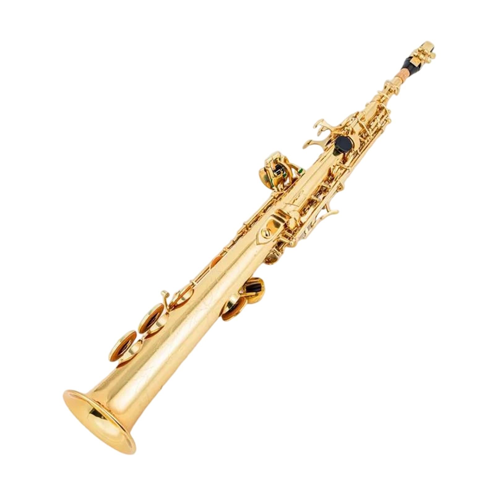 Saxofones Profesionales Saxofón Soprano Plateado con Llave Dorada, Estuche, caña y Tubo de tudel,2