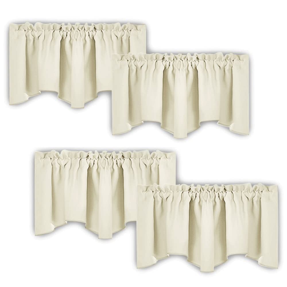 NICETOWN 4 Panels Blackout Curtain Valances for Kitchen Windows/Living Room/Bathroom Privacy Protection Rod Pocket Decoration Scalloped Winow Valance