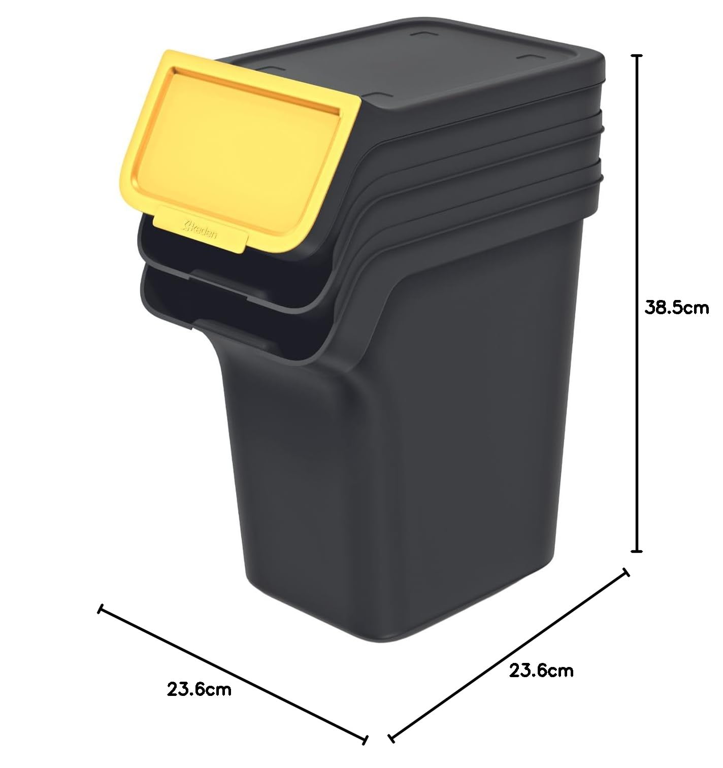 Keden Set di contenitori per rifiuti Stackbox Raccolta differenziata Telaio rimovibile per Sacchetto Coperchi colorati (3x20 l, nero)
