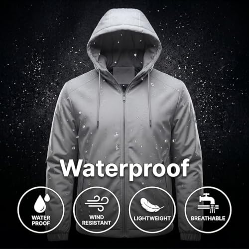 Image of MIA FASHION Men's Hooded Waterproof Rain Jacket Lightweight Wind Resistant Jacket with Zipper Pockets for Bike Riding, Travel & Outdoor Use