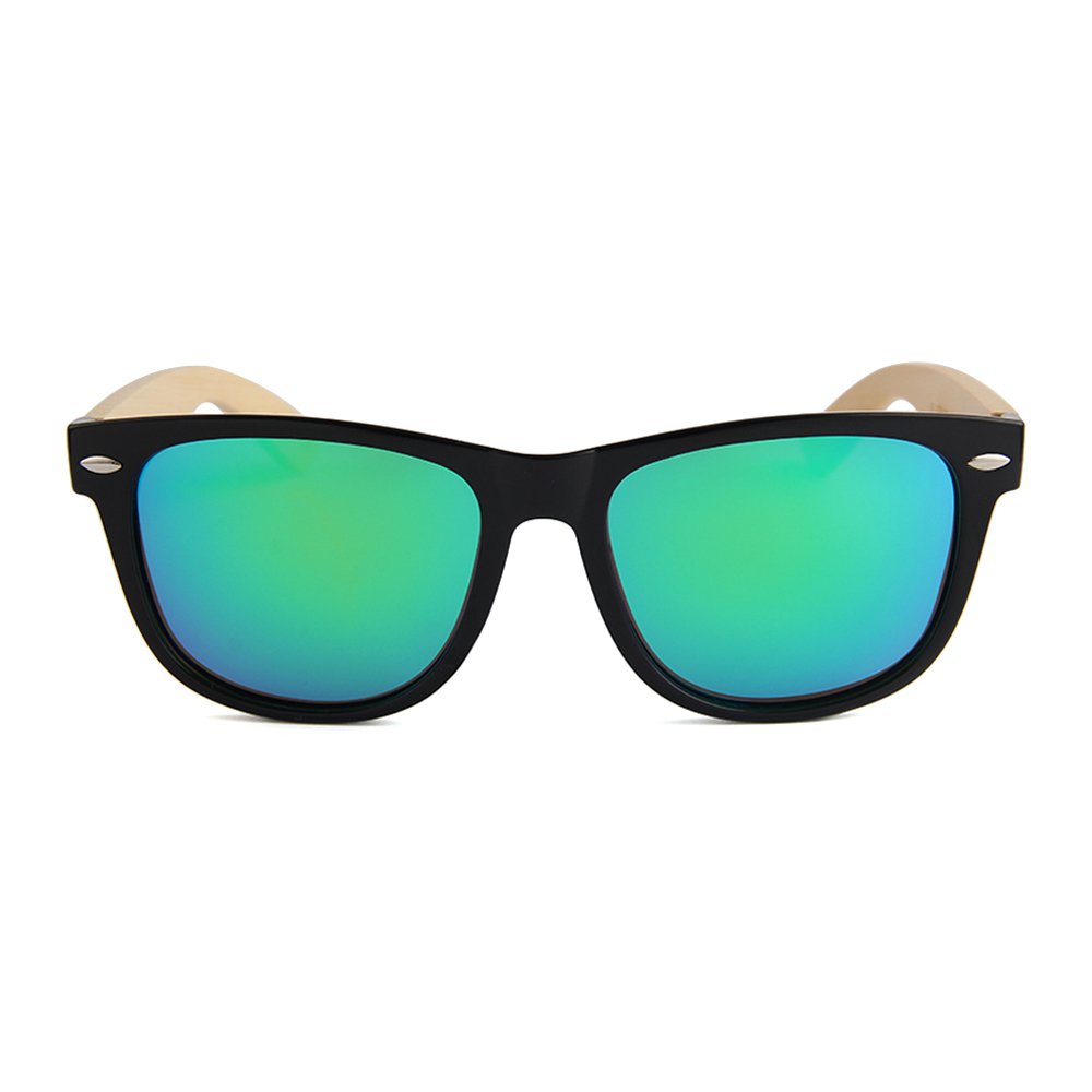 Benti Shades 100% Bamboo Wayfarer Polarized UV Protected Unisex Sunglasses Sand Bamboo Collection - Seagrass, Green, One size