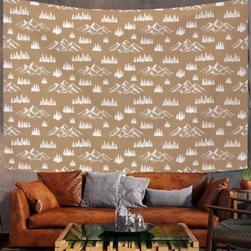 Grande tapisserie murale decorative paysage de montagne blanc brunâtre 230x150