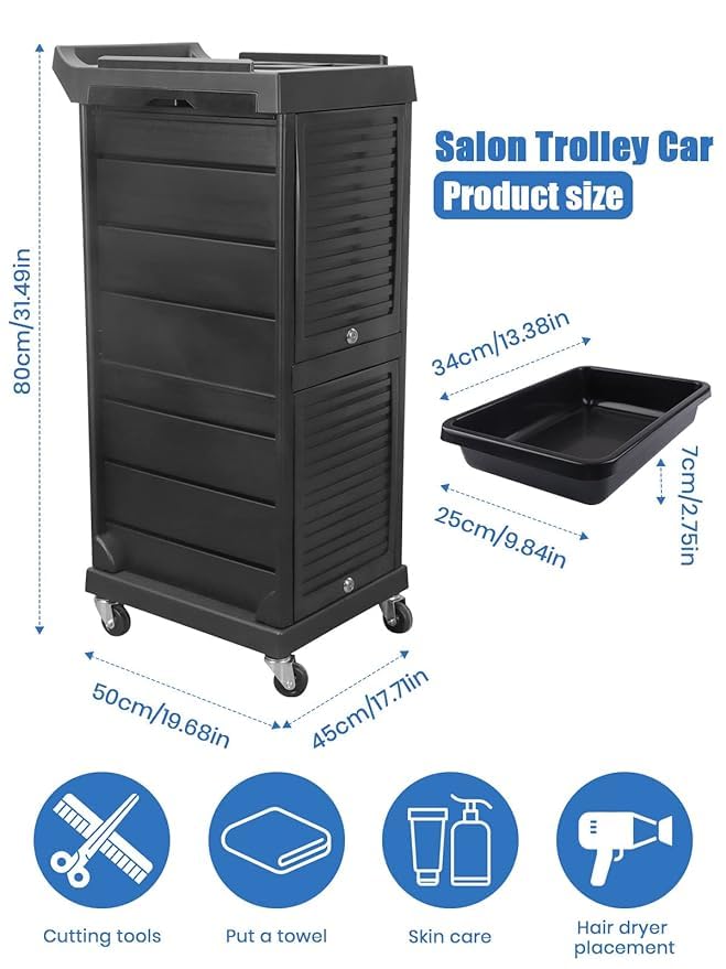 Premium Lockable Salon Trolley Cart with Wheels and 6 Drawers & 2 Bucket, Versatile Salon Cart for Hair Stylist, Rolling Cart for Extra Storage, Tattoo, Barber 3