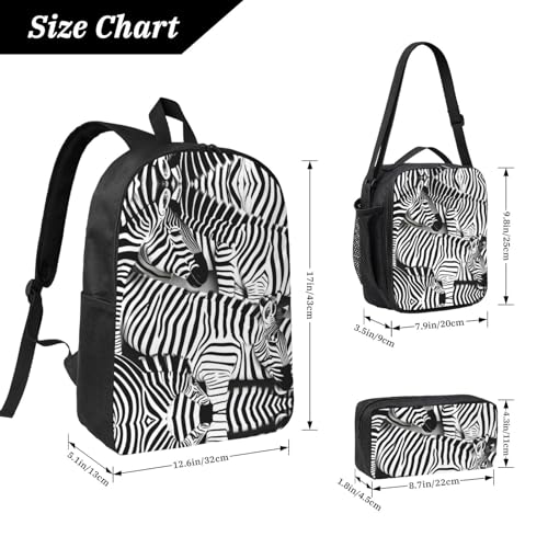 Sac à dos zèbre avec boîte à déjeuner et trousse pour école - 4